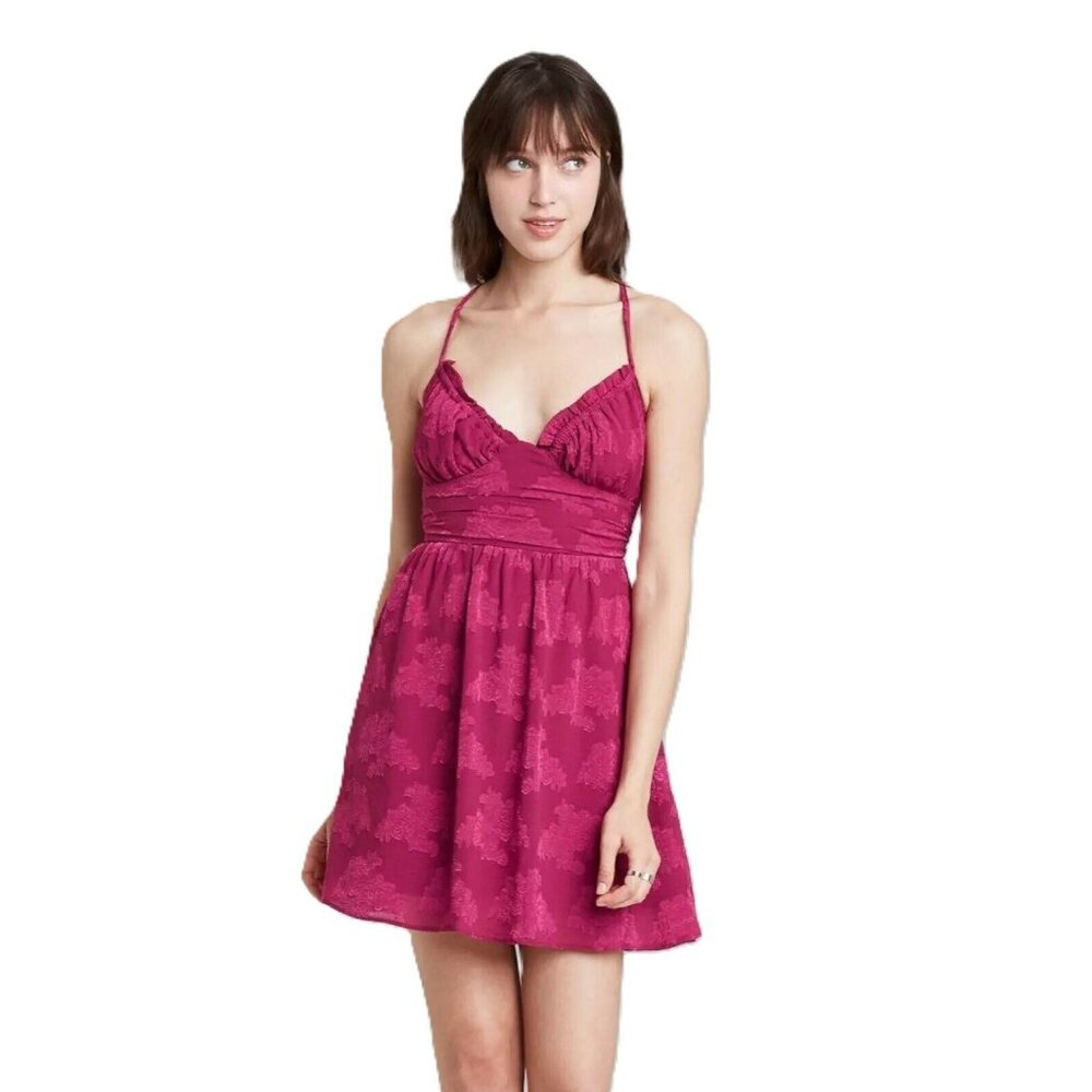 Wild Fable Size XL Sleeveless Open Back Strappy Ruched Skater Magenta Pink Dress